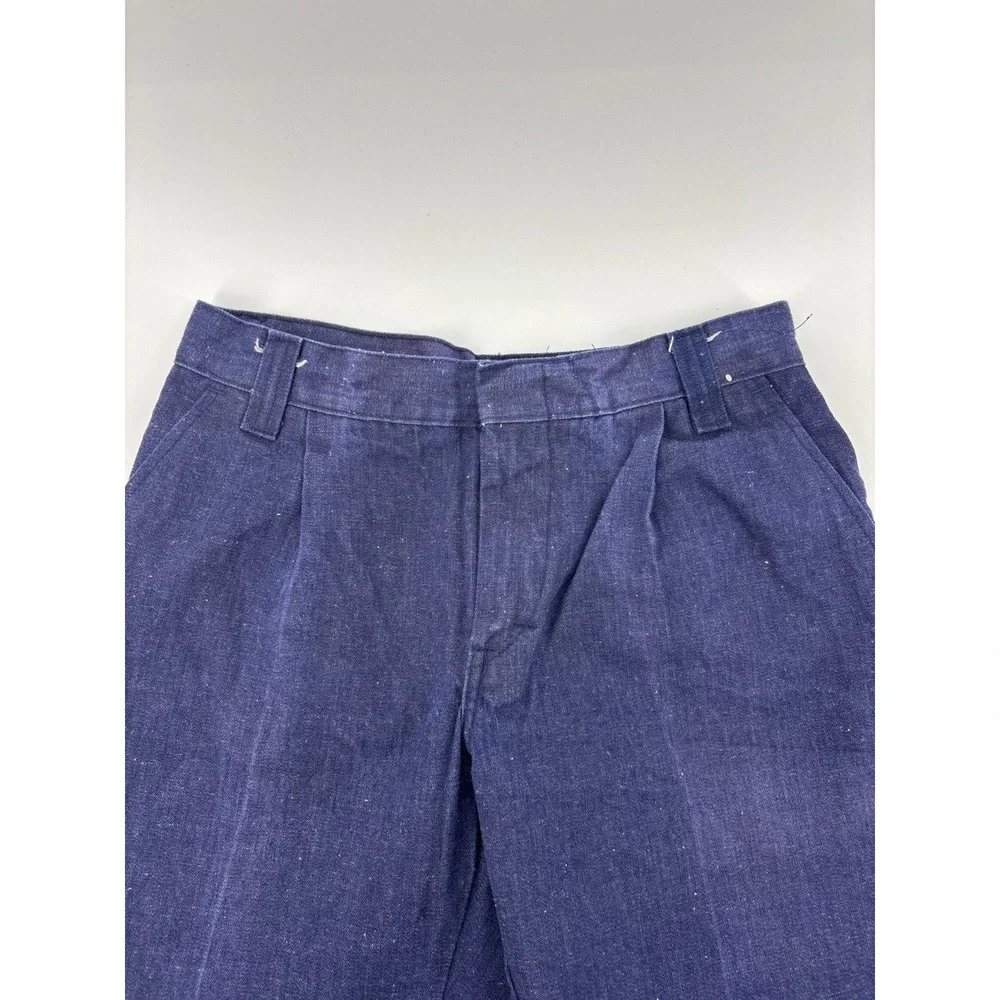 Vintage 1970s Blue Flared Bell Bottom Jeans Pleated Front Slash Pocket 26x31